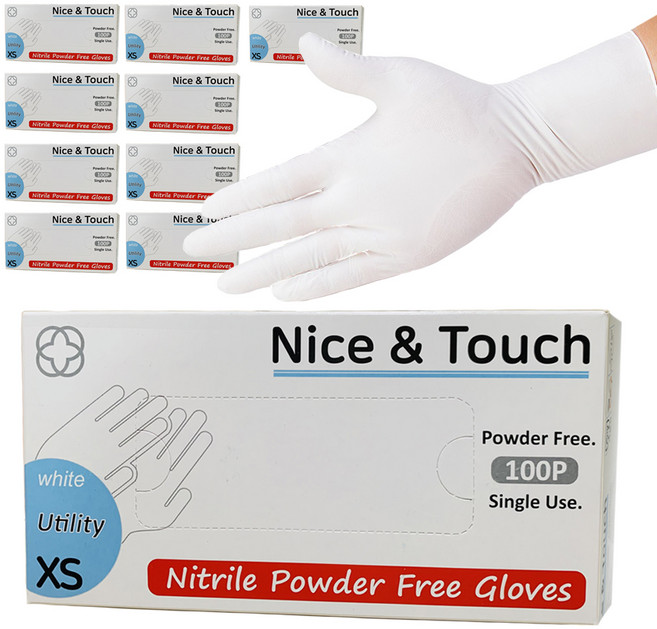 나이스앤터치 식품용 니트릴장갑 100p, 화이트, 미니(XS), 10개
