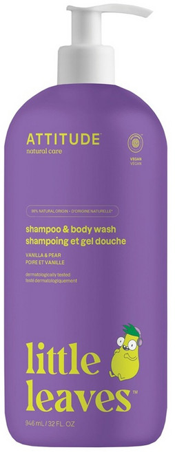 ATTITUDE 艾特優 兒童2合1洗髮沐浴露 香草+梨, 946ml, 1瓶