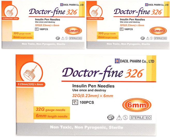 대일제약 닥터파인 인슐린 펜니들 멸균주사침 0.23 x 6 mm, 3개, 100개입