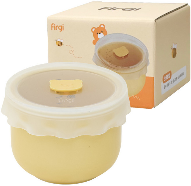 퍼기 꿀단지 도자기 이유식 밀폐 보관용기 + 뚜껑 세트, 250ml, 버터옐로우, 1세트