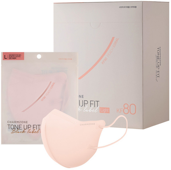 참존 톤업핏 블랙라벨 라이트 KF80 마스크 대형, 25개입, 1개, 피치코랄
