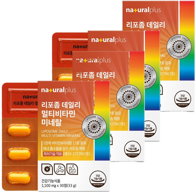 내츄럴플러스 리포좀 데일리 멀티비타민 미네랄 33g, 30정, 4개