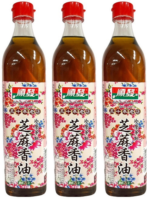 順發油品 順發冷壓芝麻香油 五十年老店, 520ml, 3瓶