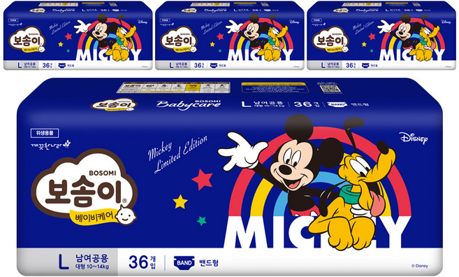 보솜이 베이비케어 밴드형 기저귀 남녀공용, 144매, 대형(L)