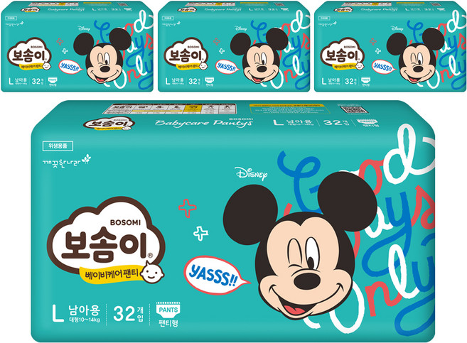 보솜이 베이비케어 팬티형 기저귀 남아용, 대형(L), 128매