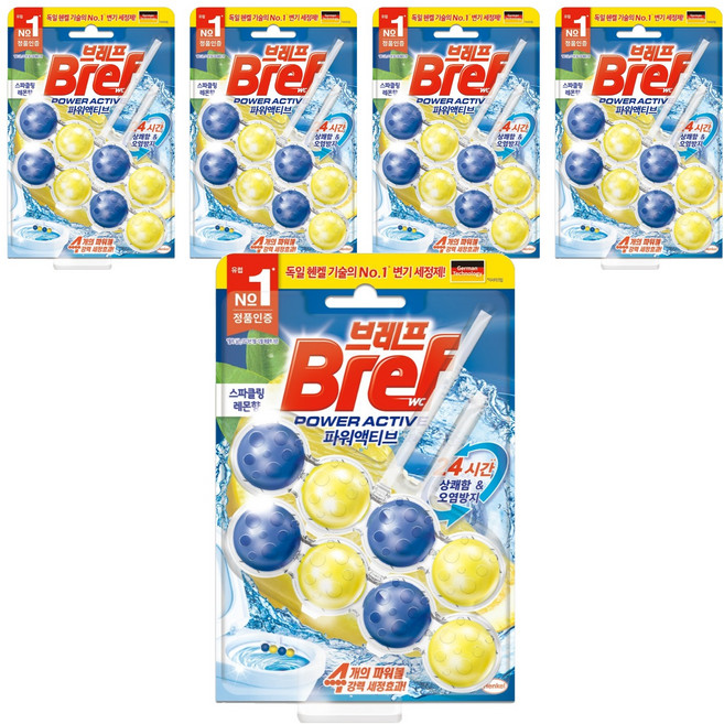 브레프 파워액티브 변기세정제 스파클링 레몬향, 100g, 5개