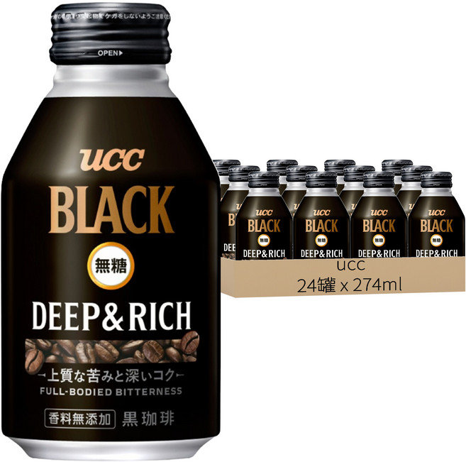 ucc BLACK 無糖黑咖啡飲料, 274ml, 24罐