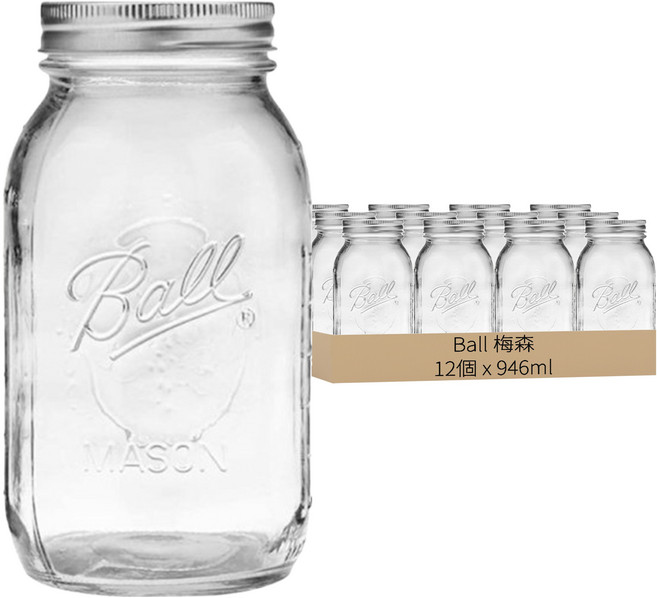Ball 梅森窄口玻璃瓶 杯子/儲物罐/玻璃密封罐 美國生產, 946ml, 12個