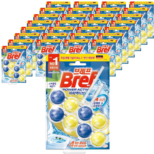 브레프 파워액티브 변기세정제 스파클링 레몬향, 100g, 30개
