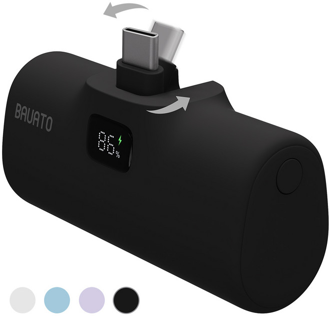 바우아토 포켓쉴 단자 접이식 PD 20W 고속 충전 미니 일체형 도킹형 보조배터리 5000mAh C타입, 블랙(D-B-02012), 블랙