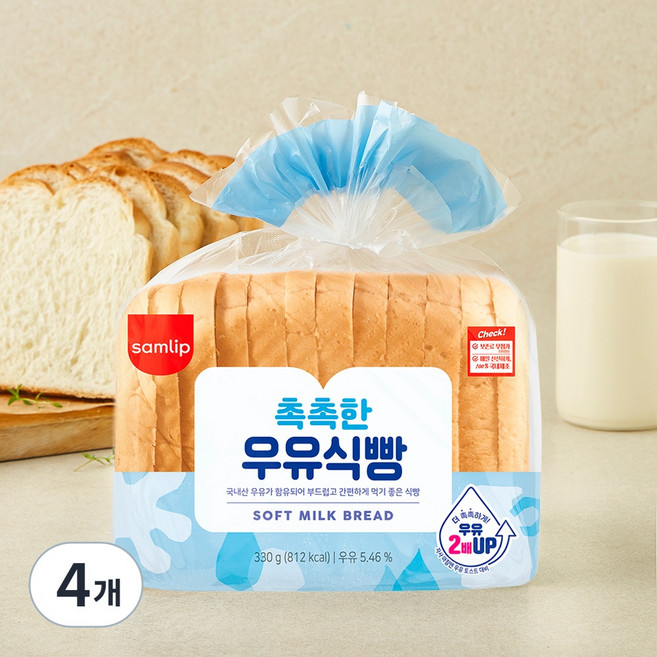 삼립 촉촉한 우유식빵, 330g, 4개