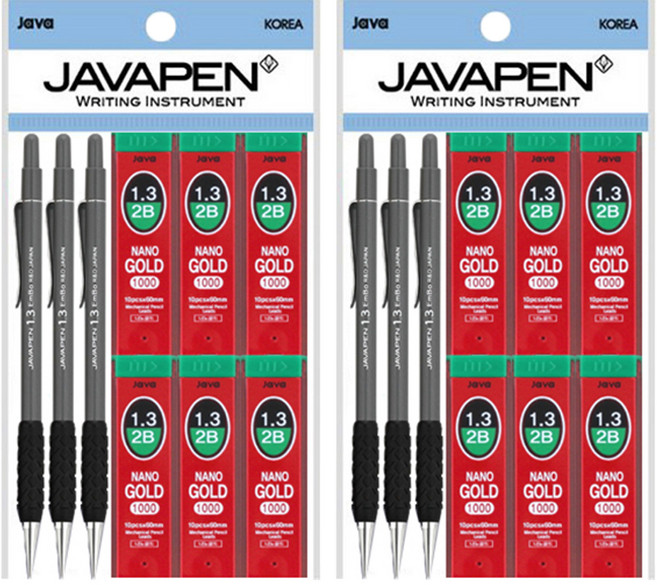 자바펜 엠보샤프 1.3mm 3p + 나노골드 샤프심 1.3mm 2B 6p, 2세트, 다크그레이(엠보샤프)