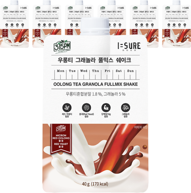 아이슈어 3시15분 우롱티 그래놀라 풀믹스 쉐이크 파우치, 40g, 7개