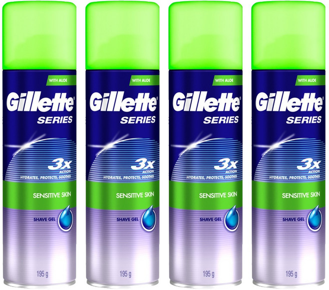 질레트 정품 시리즈젤 센서티브 스킨 쉐이빙 젤, 195g, 4개