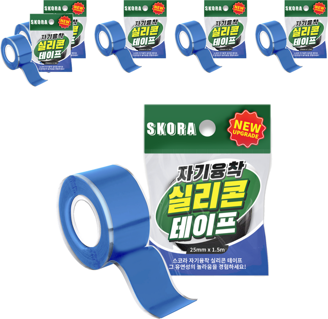 스코라 전기 절연 자기융착 실리콘 방수 다용도 테이프 블루25mm x1.5m, 6개