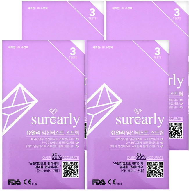 슈얼리 임신테스트 스트립, 3개입, 4개