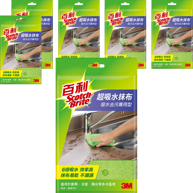 3M Scotch-Brite 百利 超吸水抹布 單片包, 6包