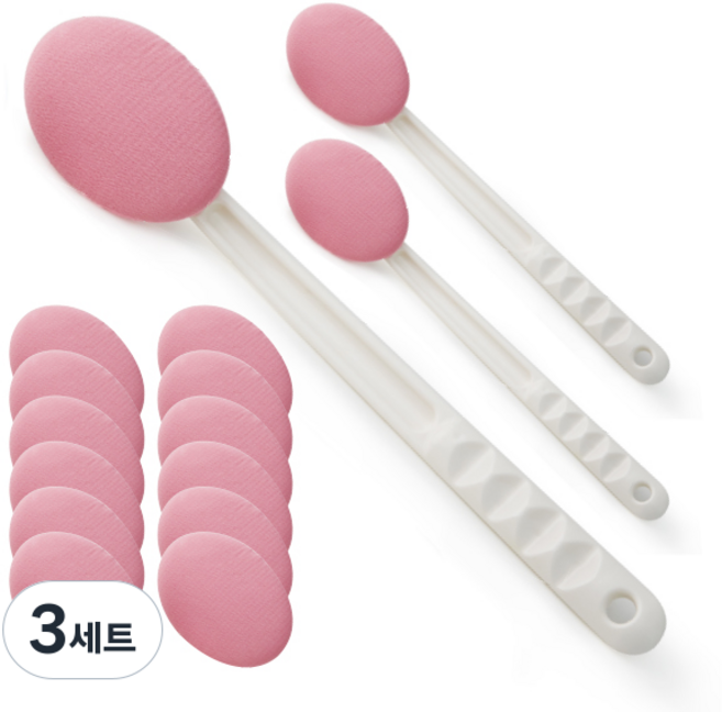 쓱싹 핸들 목욕 바디브러쉬 3p + 볼타월 10p 세트, 핑크, 3세트