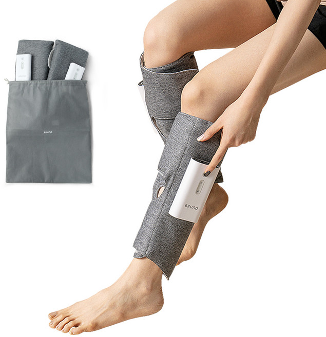 BRUNO 공기압 온열 진동 좌우 무선 종아리 마사지기 세트 BCM-2127 + 파우치백 1p, BCM-2127(마사지기), Gray