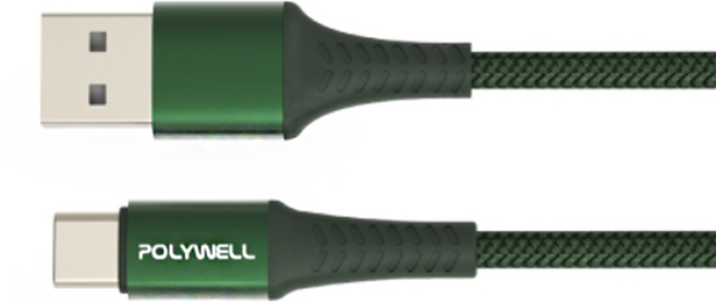 POLYWELL 寶利威爾 USB To Type-C 編織充電線 適用安卓手機 行動電源 PW15-W45-A349, 綠色, 1條, 2m