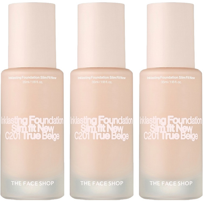THE FACE SHOP 菲詩小舖 Slim Fit New貼妝持久粉底液 35ml, C201, 3瓶