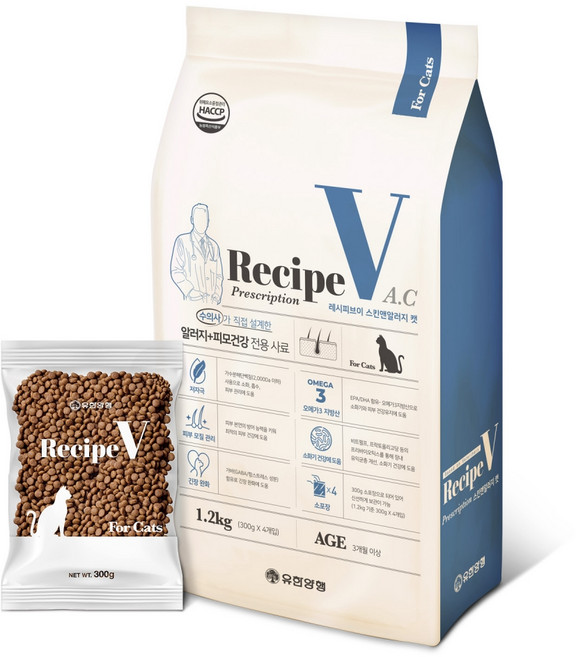 유한양행레시피브이 고양이 처방식사료, 피부/피모+알러지, 1.2kg, 1개