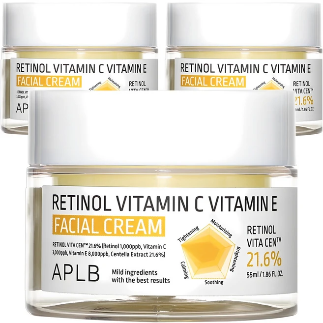 APLB 레티놀 비타민C 비타민E 페이셜 크림, 55ml, 3개 - 쿠팡