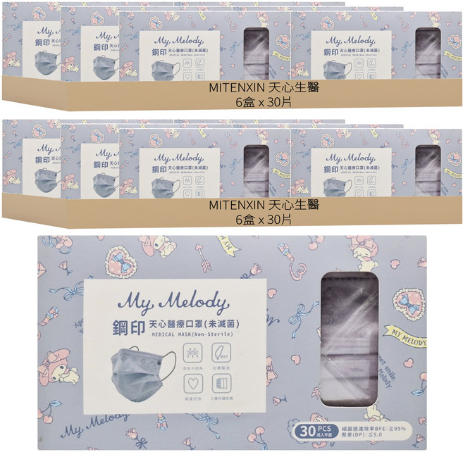 MITENXIN 天心生醫 情境鋼印口罩 TN005602, 夢幻紫, 30片, 12盒
