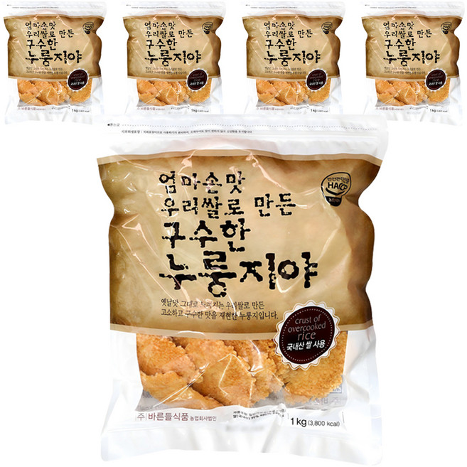 바른들식품 엄마손맛 우리쌀로 만든 구수한 누룽지야, 1kg, 5개