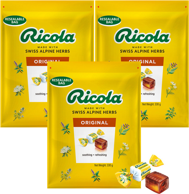 리콜라 스위스 오리지널 캔디, 330g, 3개