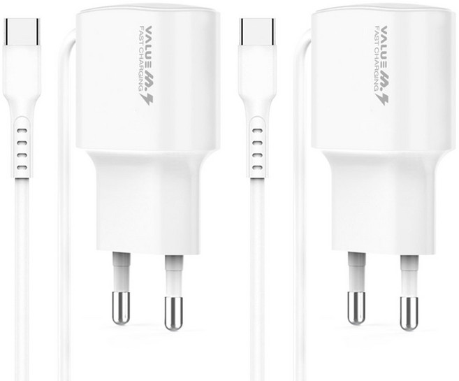 밸류엠 고속 C타입 케이블 일체형 가정용 충전기, 혼합색상, 2개