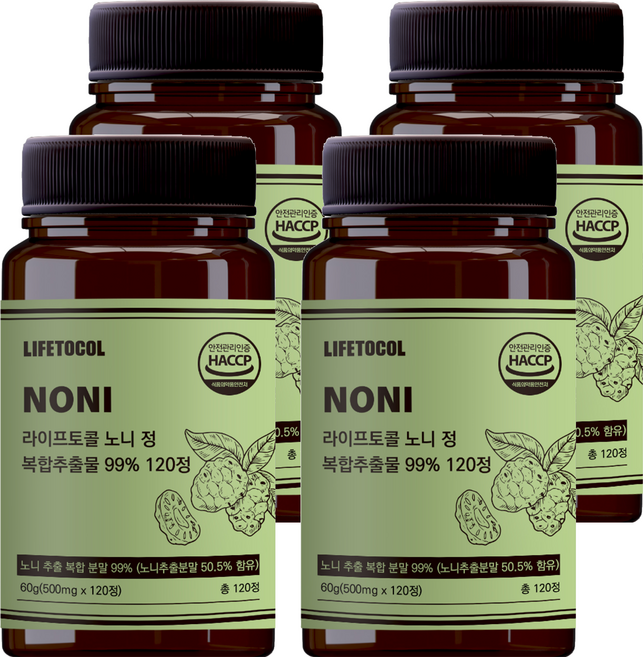 라이프토콜 노니 정 복합추출물 99% 120정, 60g, 4개