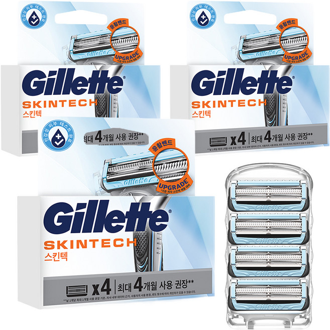 신형 질레트 스킨텍 파워 면도날, 4개입, 3개