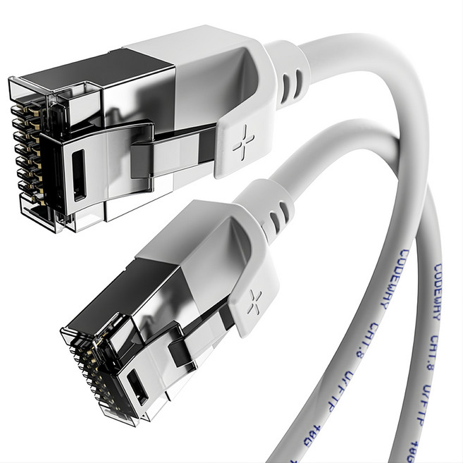 CODEWAY CAT.8 40Gbps 圓形PVC抗干擾耐用高速傳輸網路線, 20m, 白灰色, 1條