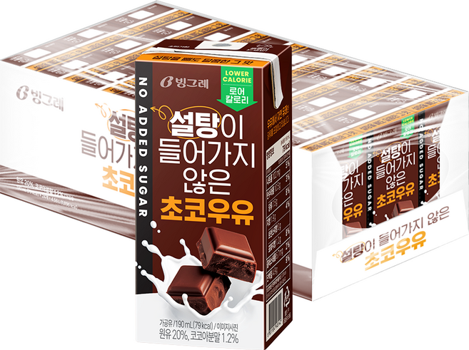 빙그레 설탕이 들어가지 않은 초코우유, 190ml, 24개