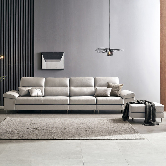 보루네오 로웰 천연통가죽 6인용 소파 + 스툴 세트 방문설치, 라이트그레이