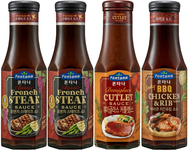 폰타나 프렌치 스테이크 소스 265g 2p + 커틀렛소스 280g + 비비큐 치킨 앤 립소스 285g, 1세트