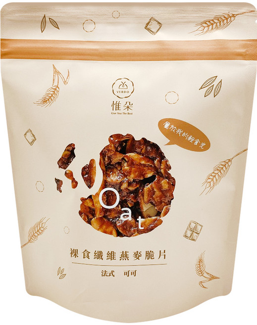 VERDO 惟朵 裸食纖維燕麥脆餅 法式可可口味, 100g, 1包