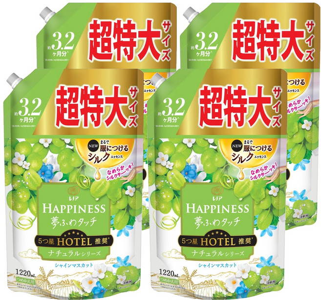 Lenor 蘭諾 日本原裝進口 Happiness 衣物柔軟精 白葡萄麝香補充包, 1.22L, 4包