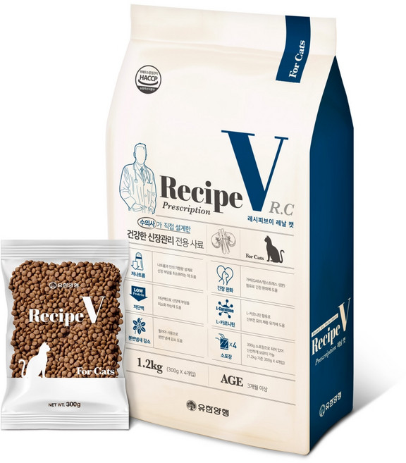 유한양행레시피브이 고양이 처방식사료, 신장, 1.2kg, 1개