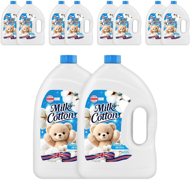밀크코튼 섬유유연제 파우더 코튼 파우더향 본품, 3.06L, 10개