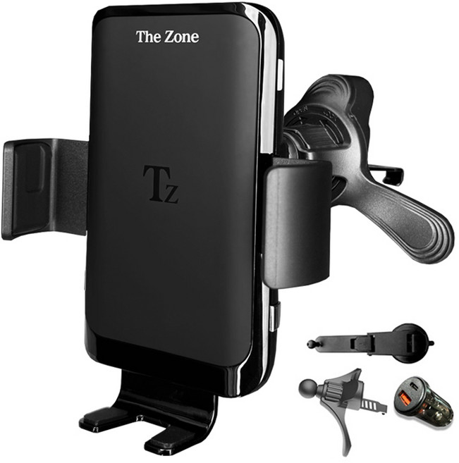 더존 차량용 15W 듀얼코일 FOD센서 고속 무선충전 거치대 TZ-C100S + USB 시거잭, 혼합색상