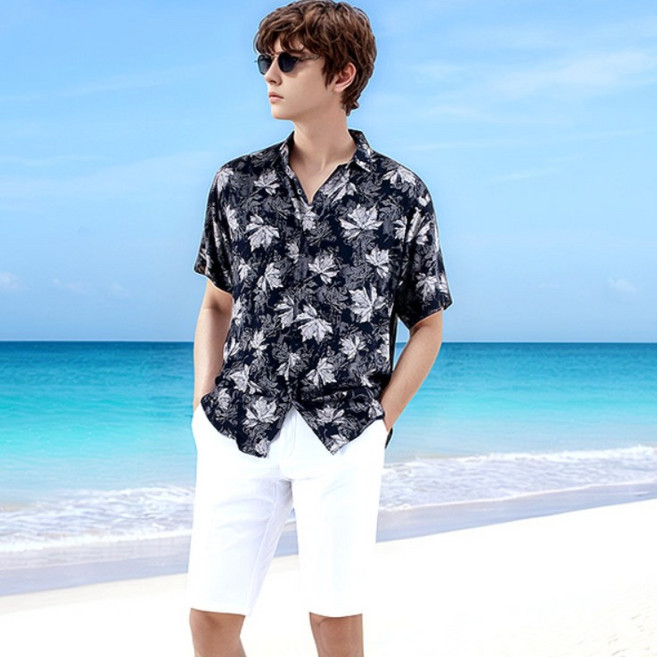 카이일라이바오 남성용 시원한 바캉스룩 하와이안 꽃남방 셔츠 NCC139