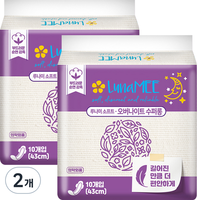 루나미 소프트 오버나이트 수퍼롱, 패드형, 10개입, 2개