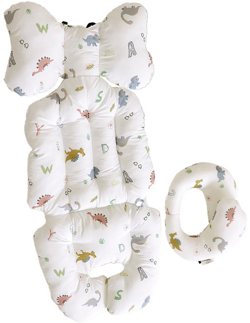 베베누보 사계절 양면 유모차 시트 라이너 + 목쿠션 세트, 알파벳 다이노, 1세트