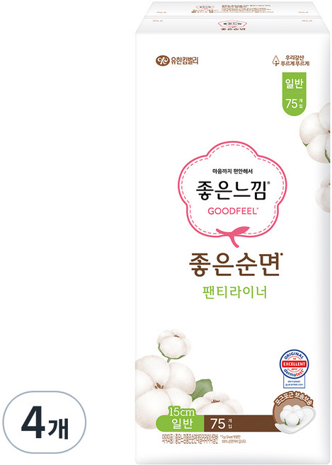좋은느낌 데일리 라이너 좋은순면, 일반, 75매입, 4개
