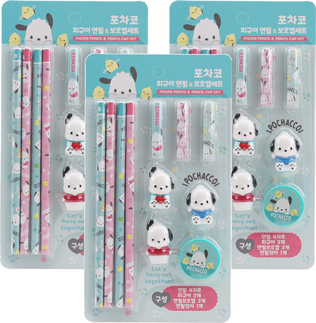 산리오 피규어 연필 보호캡 세트, 혼합색상, 3세트
