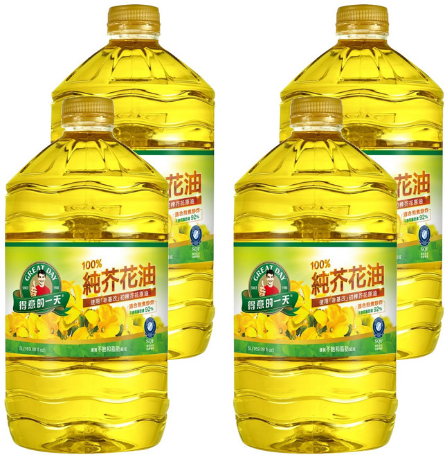 得意的一天 100%純芥花油, 5L, 4瓶