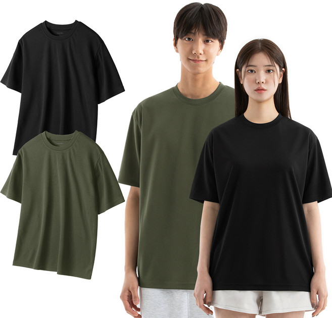 Naven 男女通用 2件組 Coolon 短袖T恤 NA3SCT, 黑色+卡其色