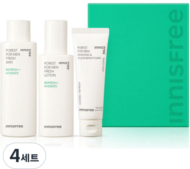 이니스프리 포레스트 포맨 프레시 스킨케어 스킨 180ml + 로션 140ml + 쉐이빙 앤 클렌징 품 50g 세트, 4세트